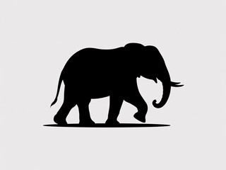 Obraz premium Black silhouette of an elephant walking on a light gray background