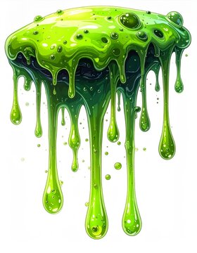 Vibrant Green Slime Dripping with Bubbles Against White Background