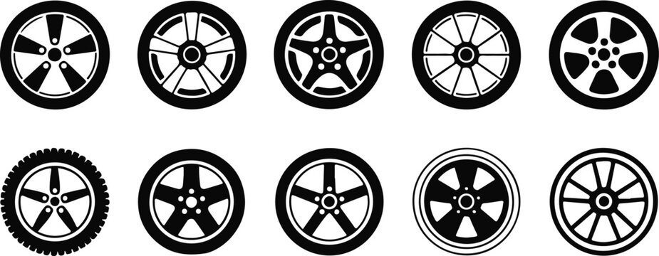 set car wheel icon collection. fast speed wheels symbol tire track texture racing logo design vector illustration.