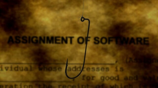 Phishing Concept with Fishing Hook Over Assignment of Sofware