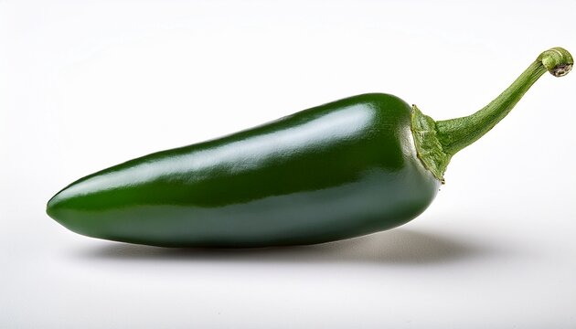 a single green jalapeno pepper isolated on a white background showcasing a spicy ingredient