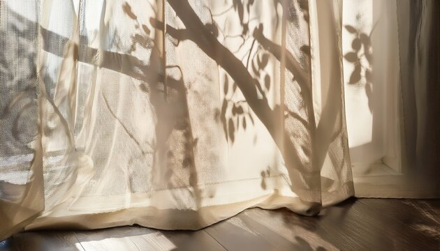 tranquil shadow of branches on sheer curtains in soft light