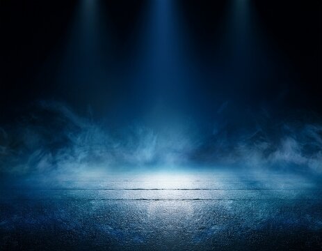 dark street asphalt abstract dark blue background empty open dark scene neon light spotlights the concrete floor and studio room with faint smoke float up the interior texture for display products