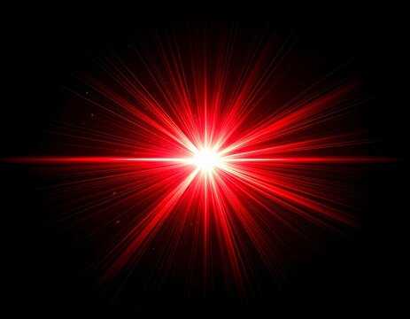 Bright Red Starburst Explosion With Light Rays On Black Background