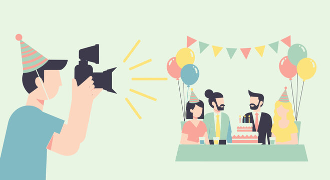 Man taking photos at birthday party.