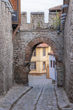 The historic stone Hisar Kapia Gate in Plovdiv.