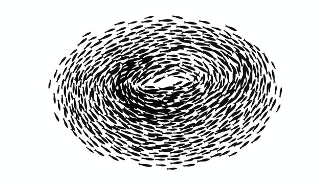 Swirling school of fish silhouette bait ball in ocean marine illustration