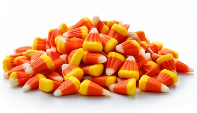 pile of colorful candy corn pieces isolated on white background