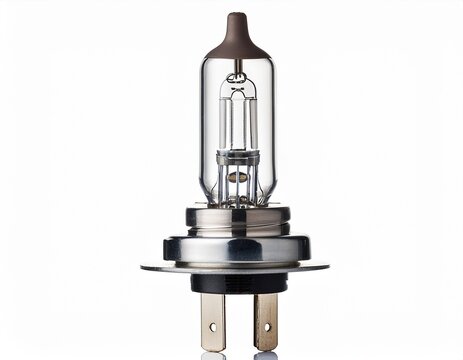 automotive halogen headlight bulb with metal base isolated on white background