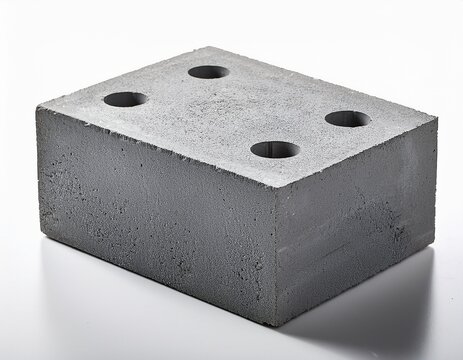 solid grey concrete block with two mounting holes isolated on white background
