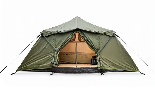 modular military tent housing unit on white background