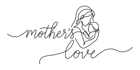 Hand drawn mothers love illustration with woman holding baby in heartfelt embrace for family greeting cards © ABID