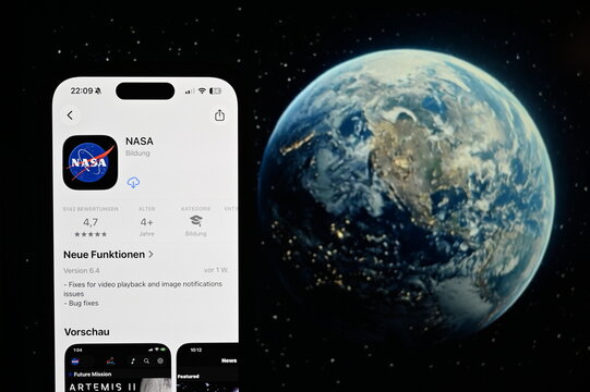 Germany &ndash; May 6, 2026: NASA App on the phone
