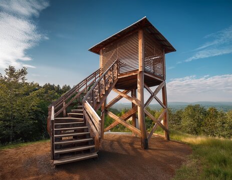 wooden observation tower with ladder perfect for scenic views and nature exploration
