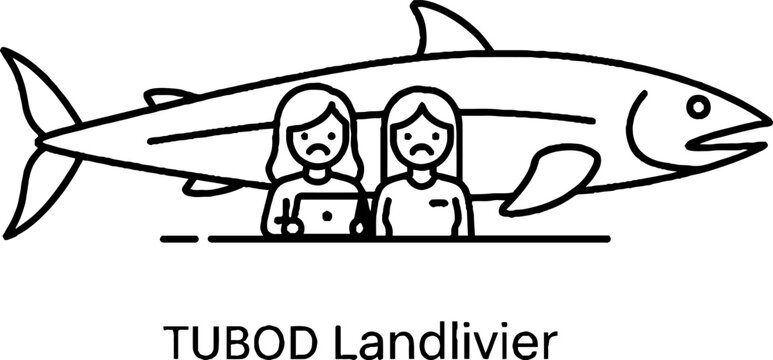 Line art of sad women working with large fish silhouette