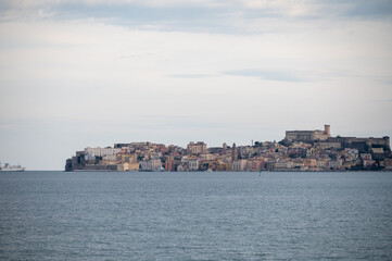 Fototapeta premium View on Gaeta historical city across sea bay from Formia, Lazio, Italy, italian travel destination