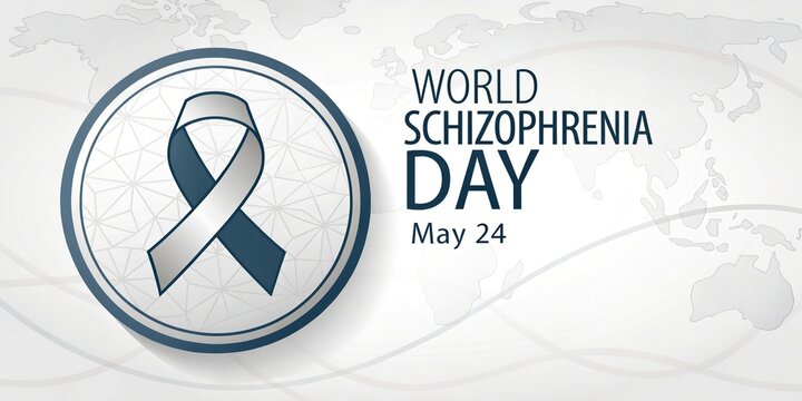World Schizophrenia Day awareness poster with ribbon map background