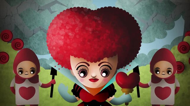 queen of hearts angry with marching card army