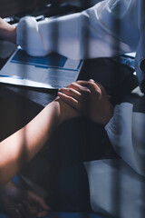 Obraz premium Male doctors shake hands with patients encouraging each other and praying for blessings. To offer love, concern, and encouragement while checking the patient's health. concept of medicine