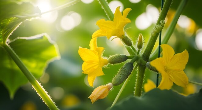 Bright yellow zucchini blossoms in a lush garden setting
