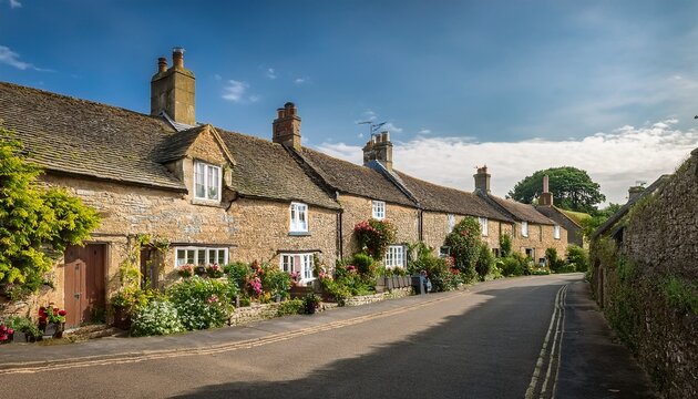series of aged stone houses lining a small street with garden areas showcasing rural architecture england heritage day