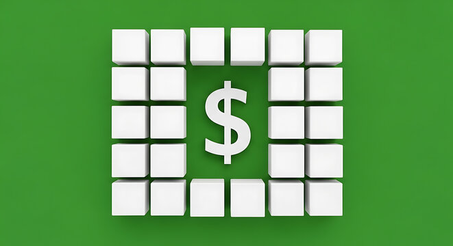 Green background, with dollar sign, symbol in the, center of a, grid pattern