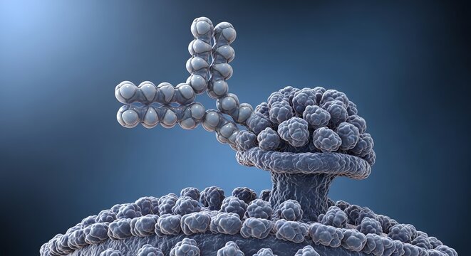 Detailed molecular structure of a DNA strand with nucleotide components and double helix formation.