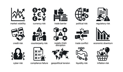 Obraz premium Business risk icons arranged in a grid on white background