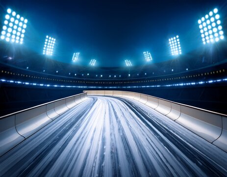 icy bobsled track under stadium lights