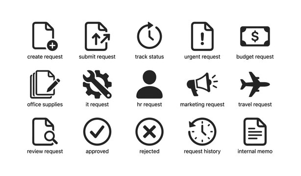 Request icons showing request actions in grid on white background