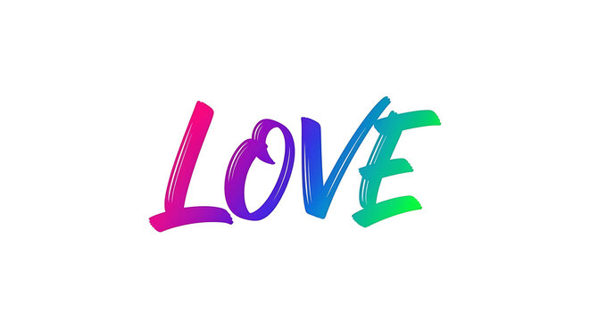 Pink and green handwritten love text on white background