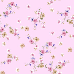 Obraz premium Seamless Pastel Floral Pattern on Pink Background Elegant Spring Flower Design for Fabric Wallpaper and Feminine Decoration