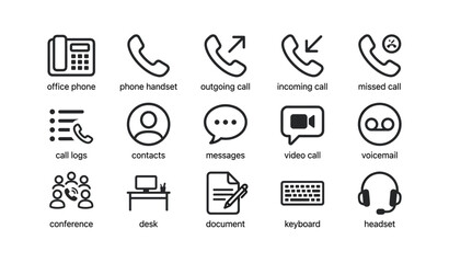 Plakat Communication icons showing phones and office tools on white
