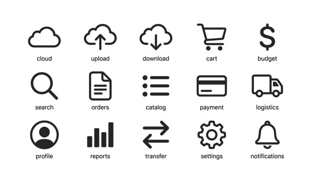 Interface icons showing cloud services and e commerce controls