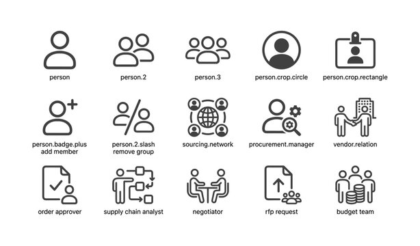 Person and team icons representing users and procurement roles