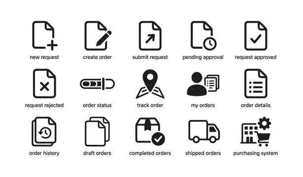 Order and request icons arranged in grid on white background