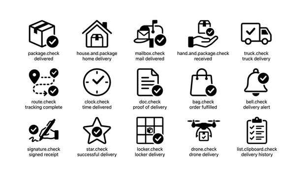 Delivery and package check icons arranged in grid layout