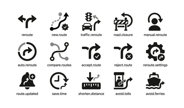 Reroute icons showing route adjustment and avoidance settings