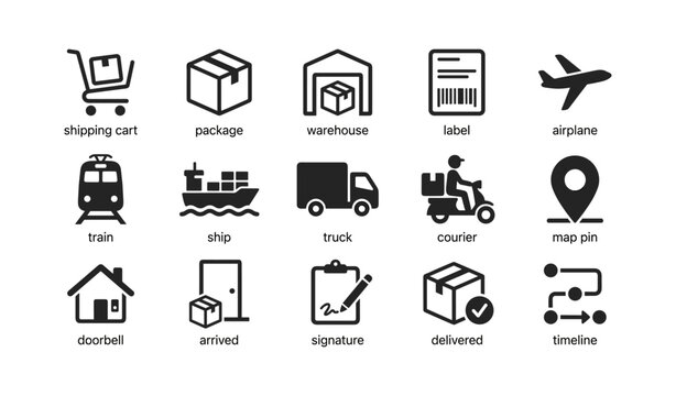 Delivery icons arranged in labeled grid on white background