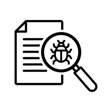 Software bug analysis and document vulnerability scan icon for debugging and security testing with software, document