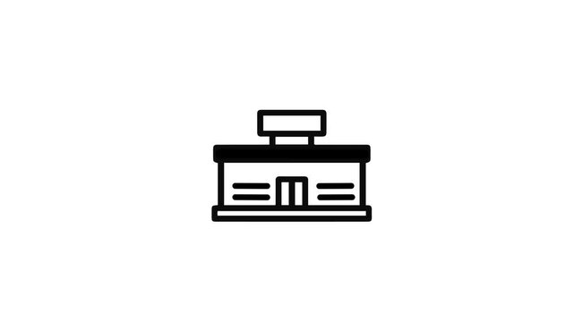 Animated line drawing of a retail storefront facade