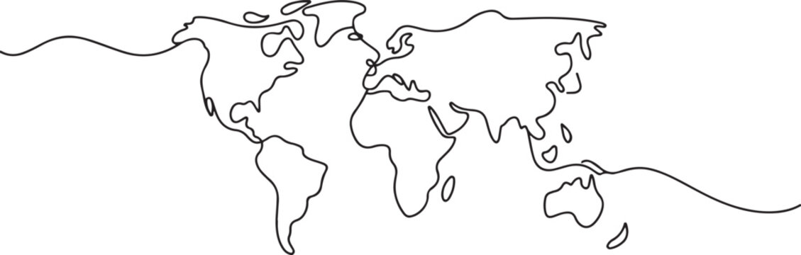 continuous line drawing - map of world map. one line Icon drawing