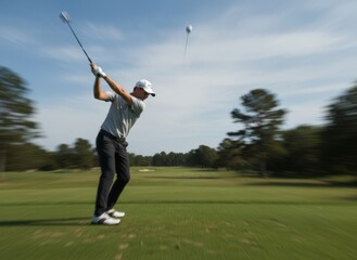 Obraz premium Motion action of teeing off golf ball with drivers. ,motion blur effect