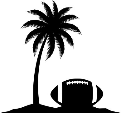 Football and Palm Tree Silhouette Isolated on White, Minimalist Summer Beach Soccer Concept, 2006 World Cup Retro Tropical Vector Art