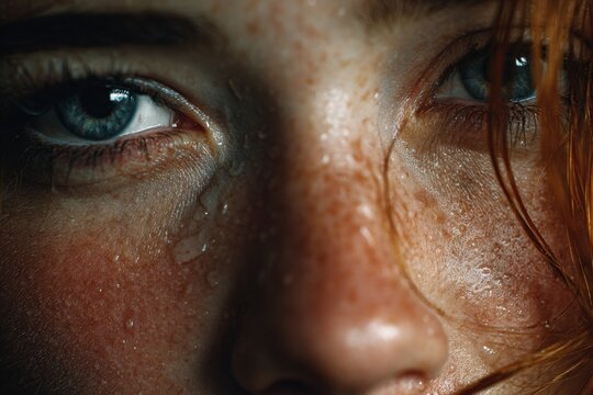 Woman With Mixed Features Crying, Focusing on Her Emotional Expression and Facial Details Generative AI