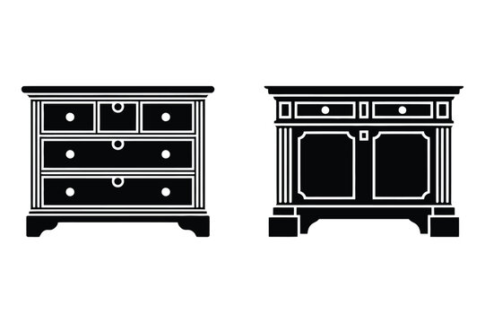 Antique dresser with drawers and ornate cabinet with doors furniture interior