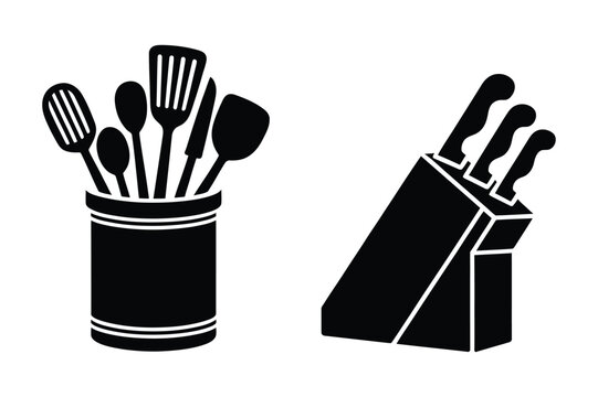 Kitchen utensil holder and knife block with utensils container organization