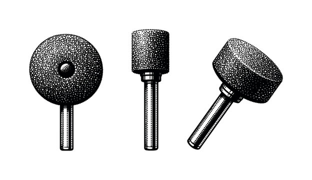 Set of three abrasive grinding wheels on shanks for rotary tools