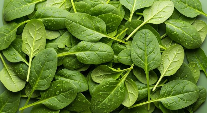 Fresh organic baby spinach leaves background.