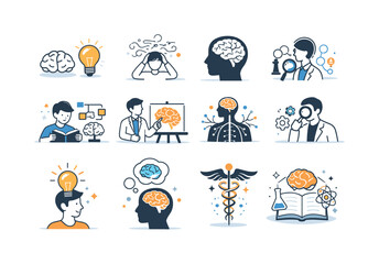 Fototapeta premium Collection of icons representing brain functions, learning, and scientific research